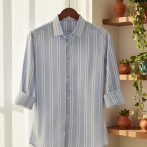 The Skyline Blue, Taupe & White Striped Shirt